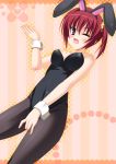  animal_ears aria. bunny_ears bunnysuit character_request fang highres noble_works pantyhose rabbit_ears red_eyes red_hair redhead sanjou_makoto short_hair side_ponytail wink wrist_cuffs 