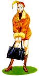  90s ahoge bag beret blonde_hair blue_eyes bomber_jacket boots braid cammy_white casual cross-laced_footwear fur_collar hat huge_ahoge lace-up_boots long_hair minakawa_yuka official_art scar shopping_bag solo street_fighter street_fighter_ii twin_braids 