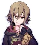  androgynous book brown_eyes brown_hair bust character_request female fire_emblem fire_emblem:_kakusei looking_at_viewer my_unit saitou_teikoku simple_background smile solo 