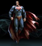  alien angry belt black_hair boots cape dc_comics flying full_body highres ikegami_noroshi male muscle noroshi_ikegami s_shield short_hair simple_background solo superman superman_(series) torn_cape 