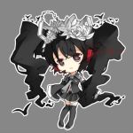  black_hair bondson boots chibi detached_sleeves flower hair_flower hair_ornament hatsune_miku headset long_hair necktie nisoku_hokou_(vocaloid) simple_background skirt sleeves_past_wrists solo thigh-highs thigh_boots thighhighs twintails very_long_hair vocaloid 