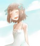  1girl amami_haruka arms_behind_back bisuke_(bisco) blush closed_eyes cloud eyes_closed flat_chest idolmaster open_mouth smile solo 