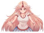  breasts cream_(nipakupa) horn hoshiguma_yuugi long_hair looking_at_viewer pointy_ears simple_background smile solo touhou white_background 