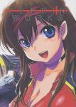  blue_eyes breasts brown_hair choker cleavage cover cover_page gloves hair_ribbon inoue_sora long_hair lowres nazume_mikuru open_mouth popped_collar ribbon smile solo zero_in 