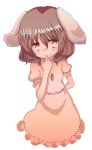 animal_ears brown_hair bunny_ears cream_(nipakupa) inaba_tewi no_legs rabbit_ears simple_background smile solo touhou white_background 
