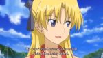  1girl blonde_hair campione! clouds erica_blandelli fansub jewelry long_hair people_die_if_they_are_killed ribbon screencap sky solo subtitled tree violet_eyes 