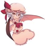  cream_(nipakupa) fang hat no_legs red_eyes remilia_scarlet simple_background smile solo touhou white_background wings wrist_cuffs 