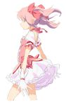  bow bubble_skirt frills gloves hair_bow kaname_madoka magical_girl magomago mahou_shoujo_madoka_magica pink_hair puffy_sleeves short_twintails solo twintails white_background wind 