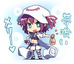  doughnut facial_mark fang green_eyes hat merry_nightmare midriff navel open_mouth pointed_ears pointy_ears purple_hair short_hair skirt solo striped striped_legwear striped_thighhighs tank_top thigh-highs thighhighs translation_request yamai yumekui_merry 