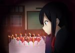  birthday_cake black_hair blowing blush brown_eyes cake candle character_name door food fruit happy_birthday icing k-on! long_hair nakano_azusa ragho_no_erika solo strawberry twintails 