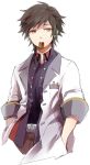  black_hair brown_eyes coat expressionless food fruit hands_in_pockets jude_mathis male mouth_hold rouki_isago solo strawberry tales_of_(series) tales_of_xillia tales_of_xillia_2 white_background 