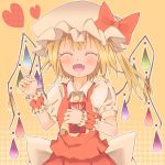  :d ^_^ ascot blonde_hair blush bow closed_eyes eyes_closed flandre_scarlet hat hat_bow heart holding open_mouth outline pocky side_ponytail skirt smile solo totakeke-0 touhou wings wrist_cuffs 