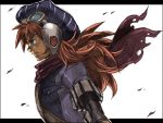  cape goggles grandia grandia_i graphite_(medium) justin letterboxed long_hair male ponytail profile red_hair redhead side torn_clothes traditional_media white_background wind yohane_shimizu 