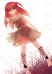  ankle_lace-up barefoot cross-laced_footwear cuivre grass long_hair magi_the_labyrinth_of_magic morgiana red_eyes red_hair redhead side_ponytail solo translucent 