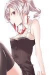  drill_hair hair_ribbon idolmaster idolmaster_cinderella_girls kanzaki_ranko mouth_hold necktie ribbon silver_hair simple_background sleeveless solo thigh-highs thighhighs twin_drills twintails white_background 