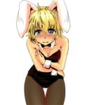  absurdres animal_ears bare_shoulders black_hair blonde_hair bow breasts bunny_ears bunny_girl bunnysuit cleavage detached_collar female highres ishikkoro multicolored_hair open_mouth pantyhose rabbit_ears short_hair solo sweatdrop toramaru_shou touhou transparent_background two-tone_hair wrist_cuffs 