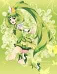  back bike_shorts boots butterfly character_name choker cure_march dress green_eyes green_hair looking_back magical_girl meguru152 midorikawa_nao open_mouth ponytail precure skirt smile smile_precure! tiara 