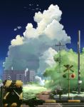  cloud clouds highres no_humans original railroad_crossing railroad_tracks revision scenery sign sky tree v-any 