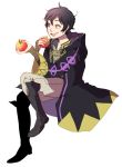  1boy apple black_hair boots eclectic fire_emblem fire_emblem:_kakusei food fruit mark_(fire_emblem) robe short_hair sitting smile 