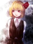  arms_behind_back blonde_hair bow hair_bow miina red_eyes rumia short_hair smile solo touhou 