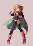  bag bodysuit boots brown_eyes brown_hair cape clothed_navel dragon_quest dragon_quest_iii gloves iga_(nonono_tsuushin) pink_background puffy_sleeves short_hair solo thief_(dq3) twintails 