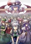  army bat_wings blonde_hair blue_eyes blue_hair book braid fairy_maid flandre_scarlet green_eyes hat hat_ribbon highres hong_meiling izayoi_sakuya koakuma maid multiple_girls patchouli_knowledge purple_hair red_eyes red_hair redhead remilia_scarlet revision ribbon short_hair silver_hair smile touhou twin_braids utarion wings 