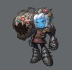  belt blue_eyes blue_skin fusion gauntlets greaves kog&#039;maw kog'maw league_of_legends pointy_ears smile te tristana white_hair 