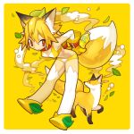  animal_ears blonde_hair bottle c.c._lemon c.c._lemon_(character) fox fox_ears fox_tail hal_(artist) highres simple_background smile tail yellow yellow_background 