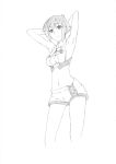  arms_up breasts copyright_request iyakun monochrome short_hair simple_background solo white_background 