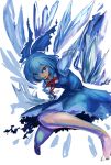  angry artist_request blue_eyes blue_hair bow cirno highres ice ice_wings looking_at_viewer short_hair short_sleeves solo touhou wings 