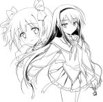  akemi_homura glasses holding holding_glasses kaname_madoka kinmedai_pink magical_girl mahou_shoujo_madoka_magica monochrome multiple_girls 