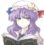  book crescent hat patchouli_knowledge portrait purple_eyes purple_hair revision solo touhou violet_eyes whitesesame 