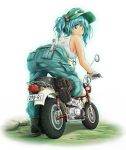  alternate_costume ao_usagi ass bare_shoulders bent_over blue_eyes blue_hair boots breasts contemporary gloves hair_bobbles hair_ornament kawashiro_nitori key looking_back minibike motor_vehicle motorcycle no_bra overalls revision screwdriver short_hair sideboob smile solo tank_top touhou twintails vehicle wrench 