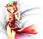  animal_ears brown_eyes brown_hair cat_ears cat_tail chen china_dress chinese_clothes earrings fingernails hat jewelry long_fingernails multiple_tails nail_polish otogi_kyouka revision sharp_fingernails short_hair single_earring slit_pupils smile solo tail thigh_gap touhou 