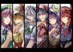  alternate_hair_color aqua_eyes ascot bat_wings beret blue_dress blue_hair book braid breasts column_lineup crescent dress dress_shirt fangs finger_to_mouth flandre_scarlet green_eyes grin hair_ribbon hat head_wings hong_meiling izayoi_sakuya knife koakuma letterboxed long_hair maid maid_headdress multiple_girls necktie open_book open_mouth patchouli_knowledge purple_eyes purple_hair reading red_eyes red_hair redhead remilia_scarlet revision ribbon shirt short_hair silver_hair slit_pupils smile star the_embodiment_of_scarlet_devil touhou twin_braids utarion vest violet_eyes white_shirt wings wink 