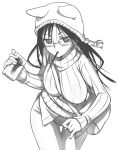  animal_ears bag black_hair glasses hat kawagoe_pochi long_hair monochrome mouth_hold original pocky pocky_day ribbed_sweater shoulder_bag solo sweater 