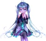  hatsune_miku long_hair satou_(una-vittima) simple_background smile solo thigh-highs thighhighs very_long_hair vocaloid white_background 