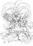  clenched_hands ialdabaoth kesuida long_hair mecha monochrome no_humans solo super_robot_wars super_robot_wars_compact_3 very_long_hair 