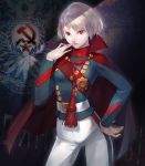  asa_(y-asa) cape communism finger_to_mouth hammer_and_sickle hand_on_hip military military_uniform original red_eyes revision russian short_twintails silver_hair solo soviet twintails uniform 