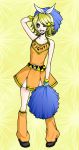  cheerleader colored kagamine_rin lineart meine_carrot monochrome pom_poms short_hair smile solo vocaloid wink 