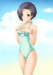  brown_eyes cygnus_(artist) highres kobayakawa_rinko love_plus one-piece_swimsuit revision short_hair solo swimsuit 