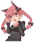  animal_ears braid cat_ears cream_(nipakupa) extra_ears fang kaenbyou_rin open_mouth paw_pose red_eyes red_hair redhead simple_background smile solo touhou twin_braids white_background 