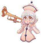  cream_(nipakupa) hat instrument merlin_prismriver no_legs simple_background solo touhou trumpet white_background 
