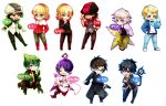  ahoge amaimon ao_no_exorcist barnaby_brooks_jr black_hair blonde_hair blue_eyes brown_eyes brown_hair cabbie_hat chibi chocolate3612 crossover dark_persona ebitetsu facial_hair formal glasses green_eyes green_hair hat ivan_karelin jacket kaburagi_t_kotetsu mephisto_pheles multiple_boys okumura_rin okumura_yukio ourobunny purple_hair red_eyes stubble suit tiger_&amp;_bunny 