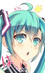  ahoge aqua_eyes aqua_hair face hatsune_miku looking_at_viewer open_mouth paparins simple_background solo striped twintails vocaloid white_background 