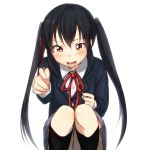  blazer brown_eyes eri_(resia) k-on! long_hair nakano_azusa pocky school_uniform squatting twintails 