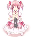  amy_(madoka_magica) black_cat blush cat dress gloves kaname_madoka kirimoti34 mahou_shoujo_madoka_magica pink_eyes pink_hair revision solo twintails 