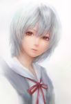  1girl ayanami_rei blue_hair miche neon_genesis_evangelion portrait realistic red_eyes school_uniform short_hair 