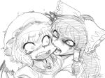  biting bow face greyscale hair_bow hair_tubes hakurei_reimu monochrome multiple_girls open_mouth remilia_scarlet role_reversal simple_background sketch space_jin spacezin touhou white_background 