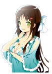  absurdres blush bow breast_hold breasts brown_hair bust cleavage cuteg green_eyes hair_bow hair_ornament hairclip heart highres kono_naka_ni_hitori_imouto_ga_iru! long_hair looking_at_viewer official_art scan smile solo tsuruma_konoe 